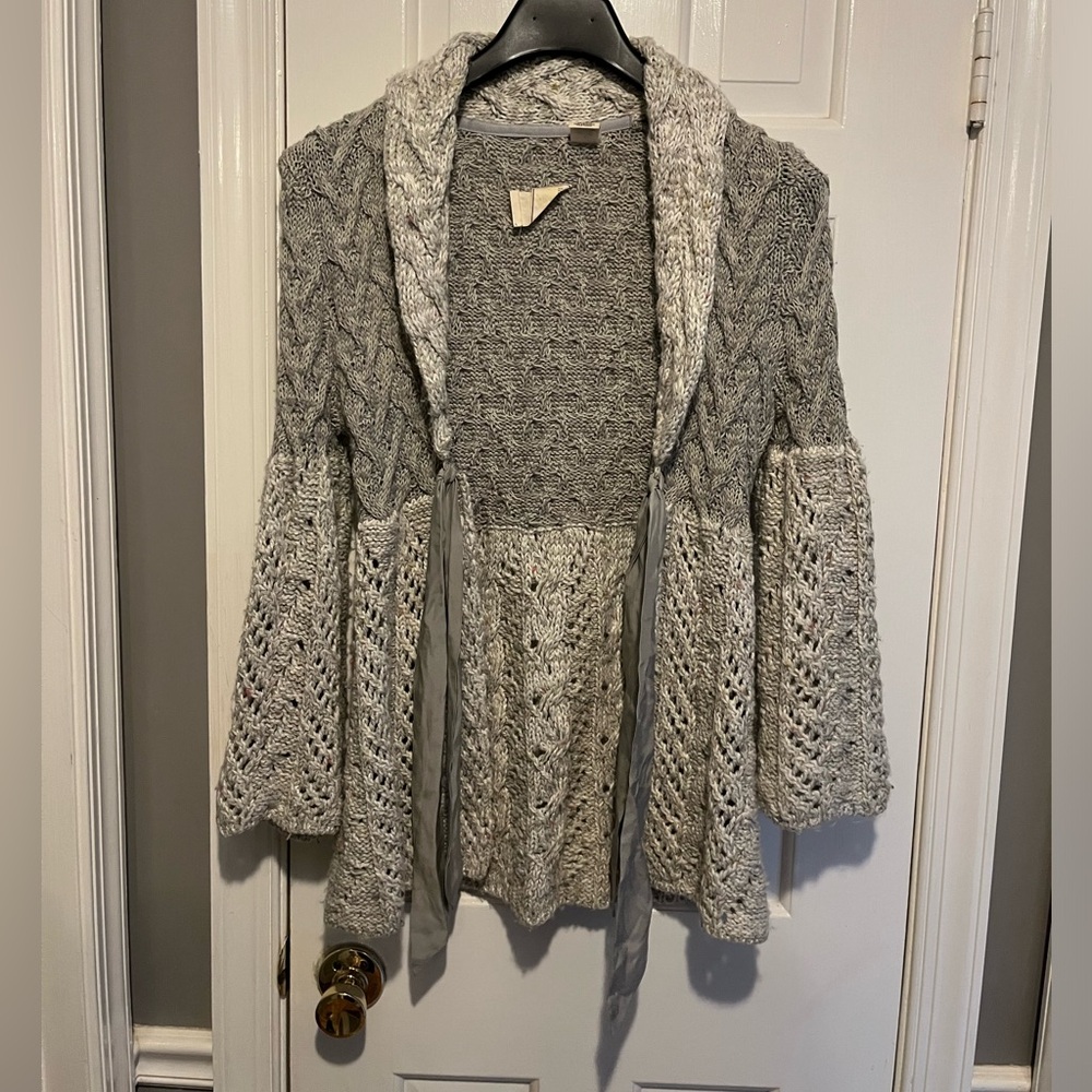 Anthropologie Guinevere Semi-Shawl Sweater with Ribbon Closure Size Medium